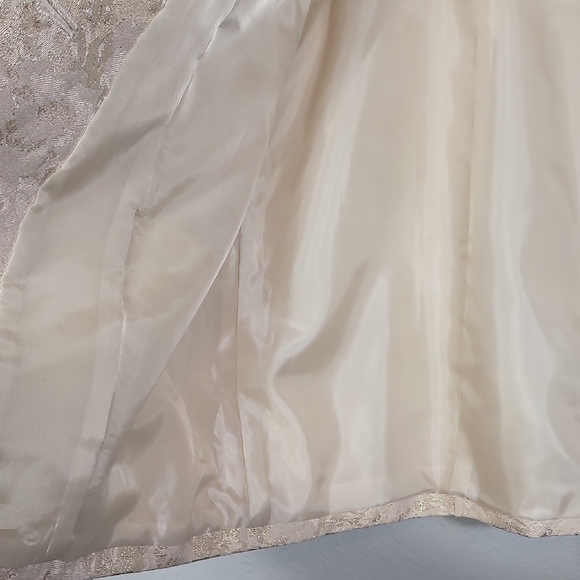 Chicos Brocade Button Up Pea Coat Jacket Size Large Gold Metallic Long Classic - Picture 8 of 11